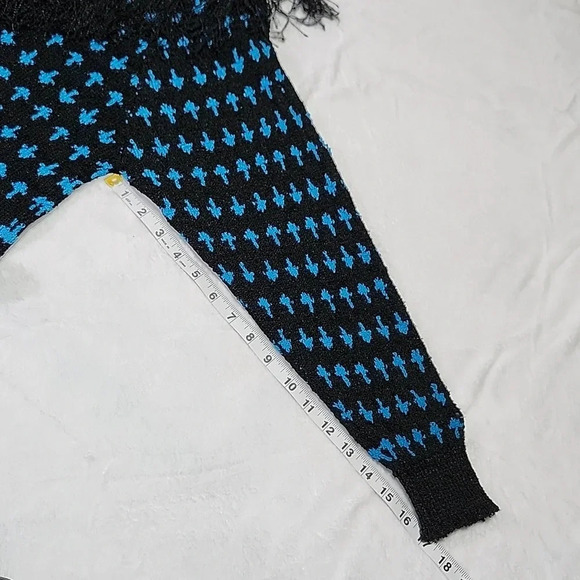 Vintage French Rags Hand Loomed Knit Sweater & Skirt Set Black Blue Fringe Size - Picture 9 of 13